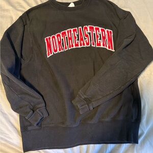 Champion Black Crewneck Sweater with Red Northeastern Logo